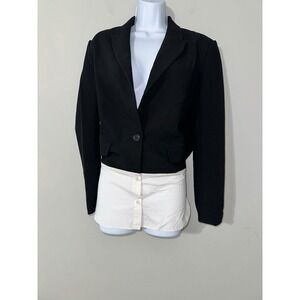 Black Blazer Grey Lab‎ Cropped Shirt Layered Look Career Jacket Size S